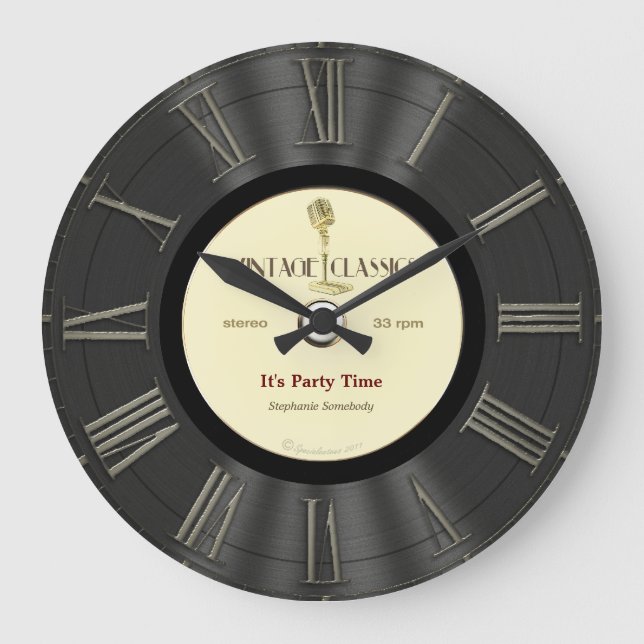 Retro Vinyl Record Printed Design Large Clock (Front)