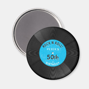 Retro Vinyl Record Rock N Roll Blue Birthday Magnet