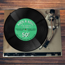 Retro Vinyl Record Rock N Roll Green Birthday
