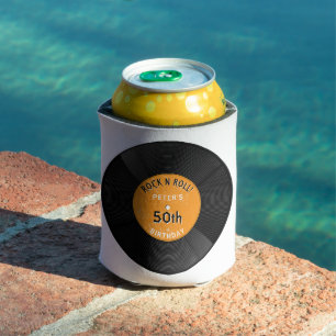 Retro Vinyl Record Rock N Roll Orange Birthday Can Cooler
