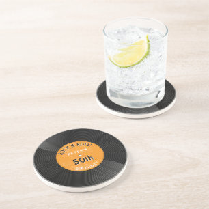 Retro Vinyl Record Rock N Roll Orange Birthday Coaster