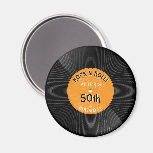Retro Vinyl Record Rock N Roll Orange Birthday Magnet