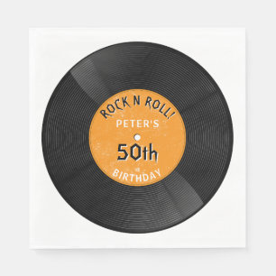 Retro Vinyl Record Rock N Roll Orange Birthday Napkin