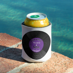 Retro Vinyl Record Rock N Roll Purple Birthday Can Cooler