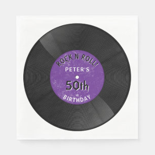 Retro Vinyl Record Rock N Roll Purple Birthday Napkin