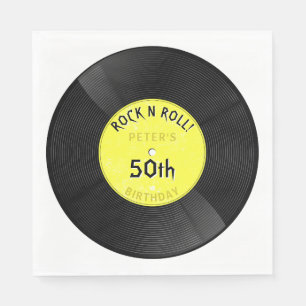 Retro Vinyl Record Rock N Roll Yellow Birthday Napkin