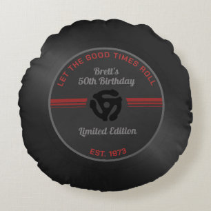 Retro Vinyl Record Round Coussin - Musique Vintage