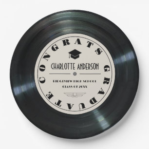 Retro Vinyl Record Tan Graduation Paper Plate