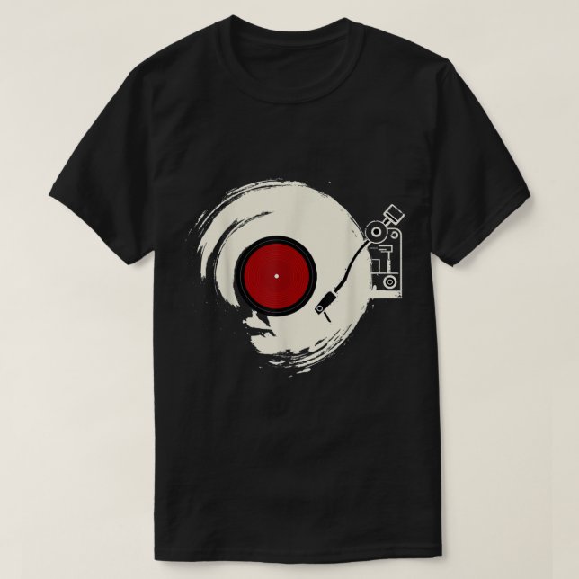 Retro Vinyl Record Turntable Design T-Shirt (Design Front)