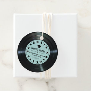 Retro Vinyl Record Turquoise Graduation Favour Tags