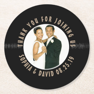 Retro Vinyl Record Wedding Favour Photo Thank You Round Paper Coaster