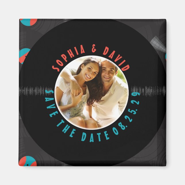 Retro Vinyl Record Wedding PHOTO SAVE THE DATE Magnet (Front)
