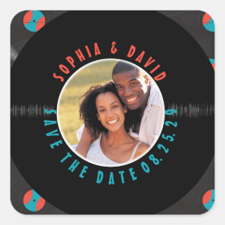 Retro Vinyl Record Wedding PHOTO SAVE THE DATE Square Sticker