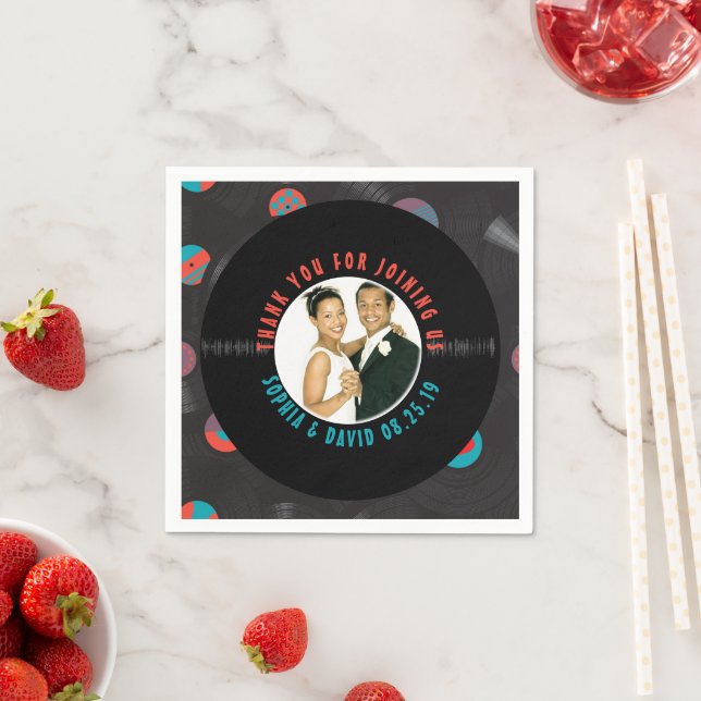 Retro Vinyl Record Wedding Photo Thank You Napkin (Insitu)
