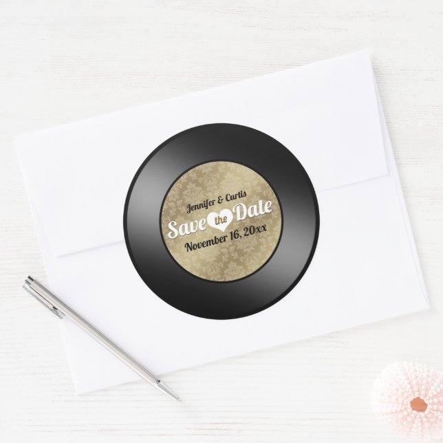 Retro Vinyl Record Wedding Save the Date Classic R Round Sticker (Envelope)