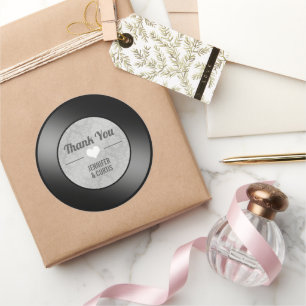 Retro Vinyl Record Wedding Thank You Classic Round Sticker