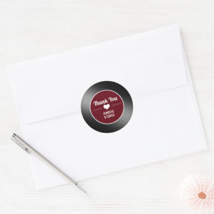 Retro Vinyl Record Wine Red Wedding Thank You  Classic Round Sticker