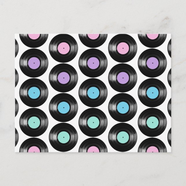 Retro Vinyl Records Colourful Pattern Design Postcard (Front)