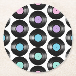 Retro Vinyl Records Colourful Pattern Design Round Paper Coaster