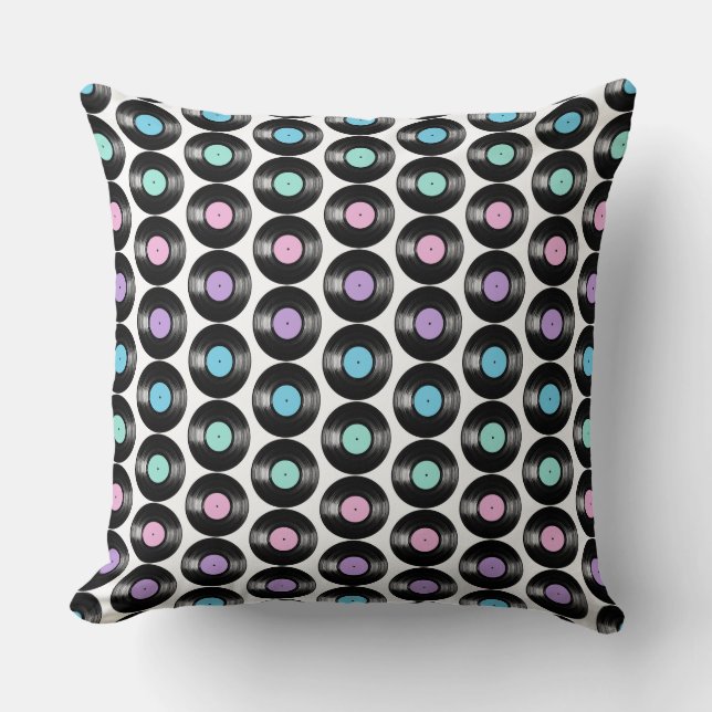 Retro Vinyl Records Colourful Pattern Design Throw Pillow (Front)