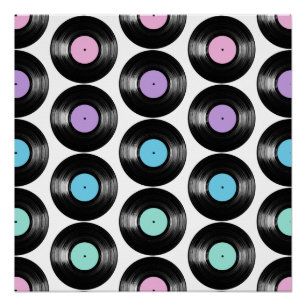 Retro Vinyl Records Colourful Pattern Poster