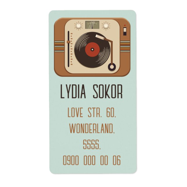 Retro Vinyl Turntable Shipping Label (Front)