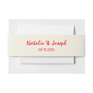 Retro Vivid Red Hand Written Bright Unique Wedding Invitation Belly Band
