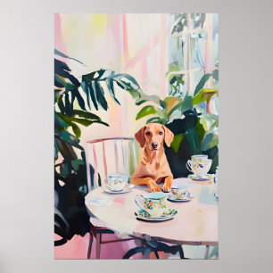 Retro Vizsla Poster, Vizsla Oil Painting, Vintage Poster