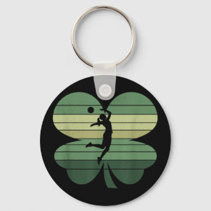Retro Volleyball Shamrock Patricks Day Womens Mens Keychain