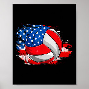 Retro Volleyball Usa Flag Independence Day 4th Of  Poster