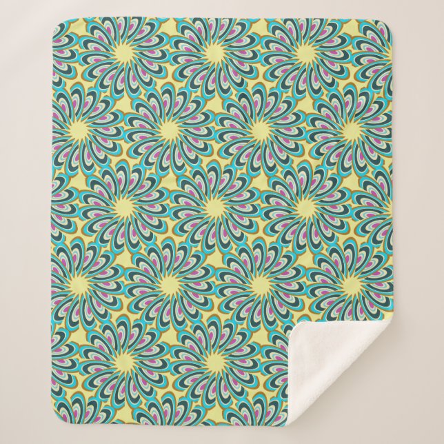 Retro Vortex Petal Burst Pattern Sherpa Blanket (Front)