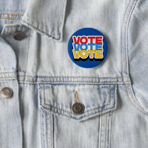 Retro Vote Vote Vote Red, Yellow & Blue Patriotic  2 Inch Round Button