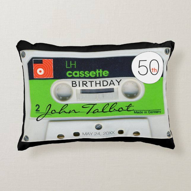 Retro W Audiotape Cassette 50th Birthday Name AP Accent Pillow (Front)