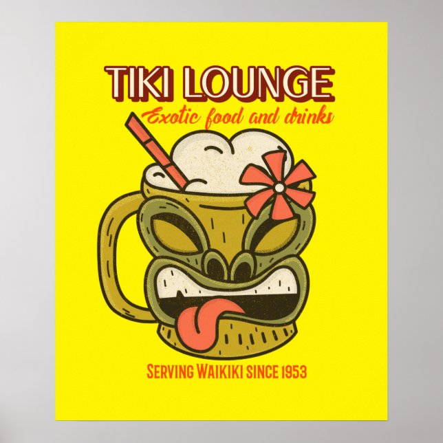 Retro Waikiki Tiki Lounge Print on Brown (Front)
