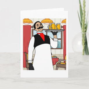 Retro Waiter Bartender With Drinks Card