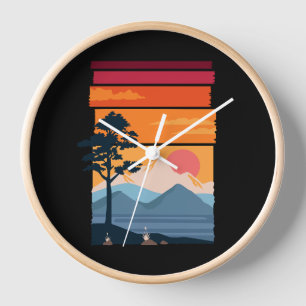 Retro Wanderlust Sunset Mountain Nature’s Beauty Clock