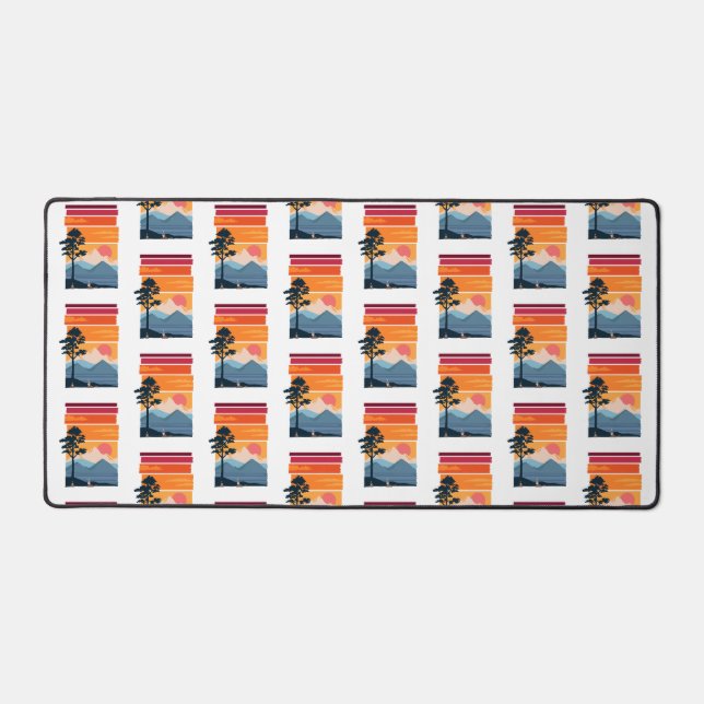 Retro Wanderlust Sunset Mountain Nature’s Beauty Desk Mat (Front)