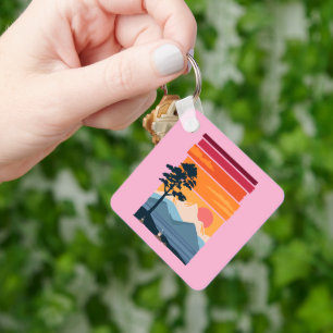 Retro Wanderlust Sunset Mountain Nature’s Beauty Keychain