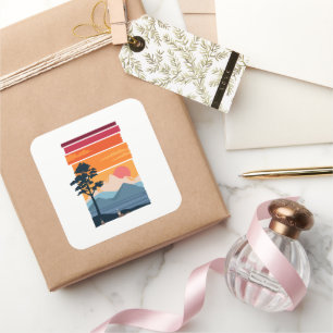 Retro Wanderlust Sunset Mountain Nature’s Beauty Square Sticker
