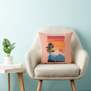 Retro Wanderlust Sunset Mountain Nature’s Beauty Throw Pillow