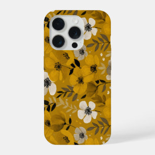 Retro Warm Tone Flower Mustard Floral Pattern iPhone 15 Pro Case