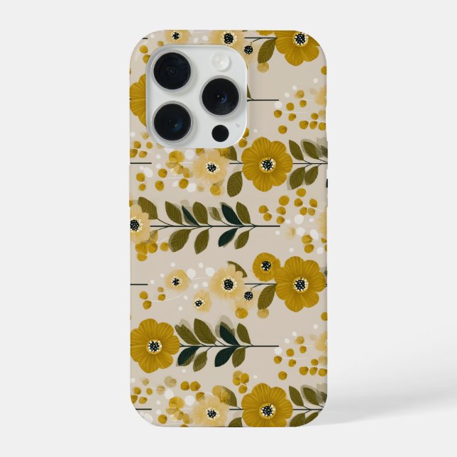 Retro Warm Tone Flower Mustard Floral Pattern iPhone Case (Back)