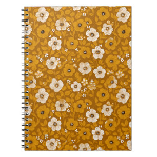 Retro Warm Tone Flower Mustard Floral Pattern Notebook