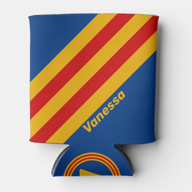 Retro Warmhearted Stripes with Name Can Cooler (Front)