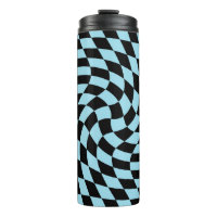 Retro Warped Black Blue Checks Chequered 