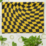 Retro Warped Black Yellow Checks Chequered  Kitchen Towel<br><div class="desc">Retro warped checks chequerboard design,  in a black and retro yellow colour combination. Retro chequerboard twirled seventies psychedelic style modern design home decor,  office and school products and retro warped chequered gifts.</div>