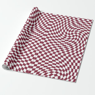 Retro Warped Burgundy White Checks Chequered Wrapping Paper
