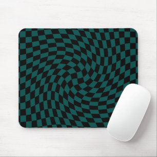 Retro Warped Jungle Green Black Checks Checkered Mouse Pad