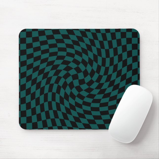 Retro Warped Jungle Green Black Checks Checkered   Mouse Pad (With Mouse)