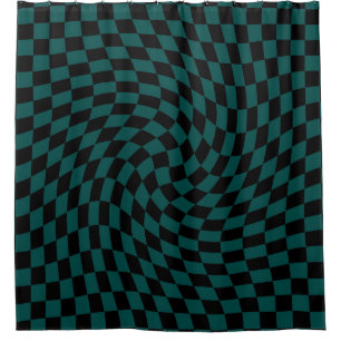 Retro Warped Jungle Green Black Checks Chequered  